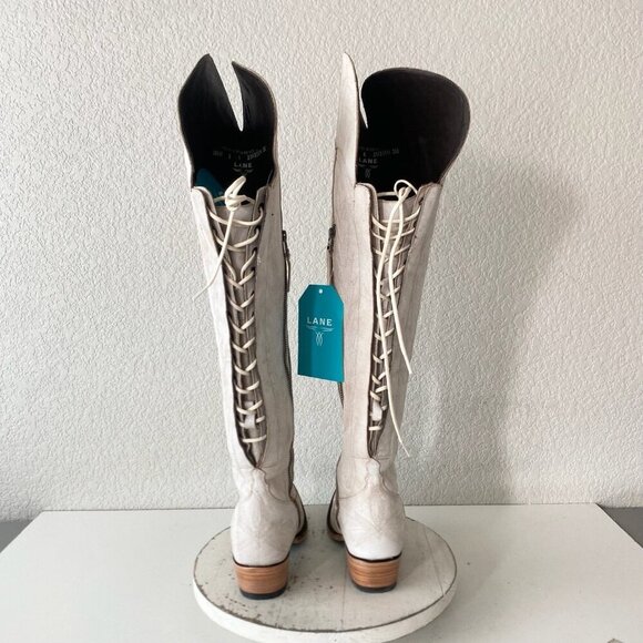 Lane LEXINGTON Over the Knee Womens Cowboy Boots 6 White Western Cowgirl Lace Up - Picture 2 of 12